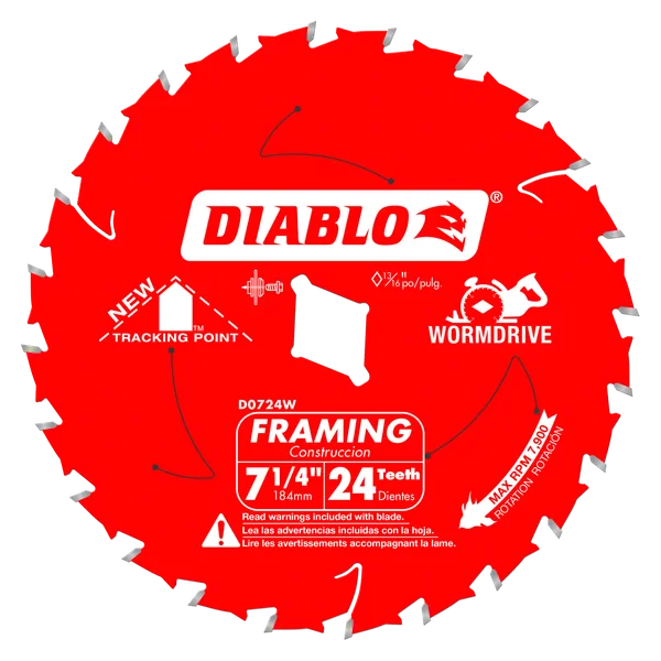 7-1/4 in. x 24 Tooth Wormdrive Framing Blade with Tracking Point™ Tooth Design